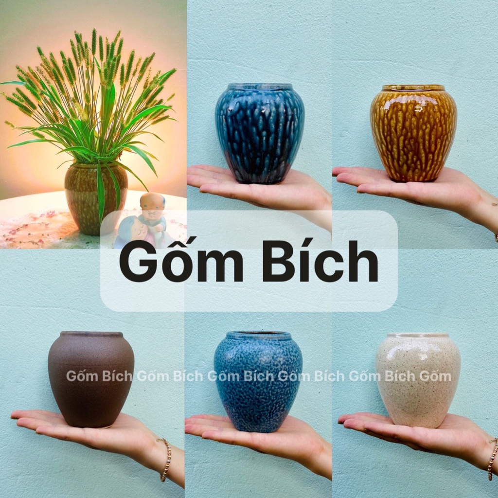 Lu Bia, Lu Nước Bình Cắm Hoa Mini Để Bàn Gốm Sứ Bát Tràng - Gốm Bích