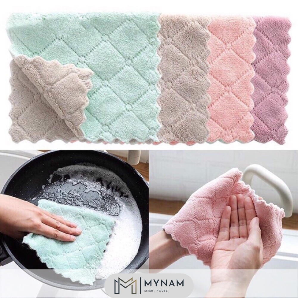 Khăn lau bếp MYNAM đa năng 2 mặt tiện dụng thấm nước, mềm mịn, kháng khuẩn, Dễ giặt sạch kích thước 15x22cm