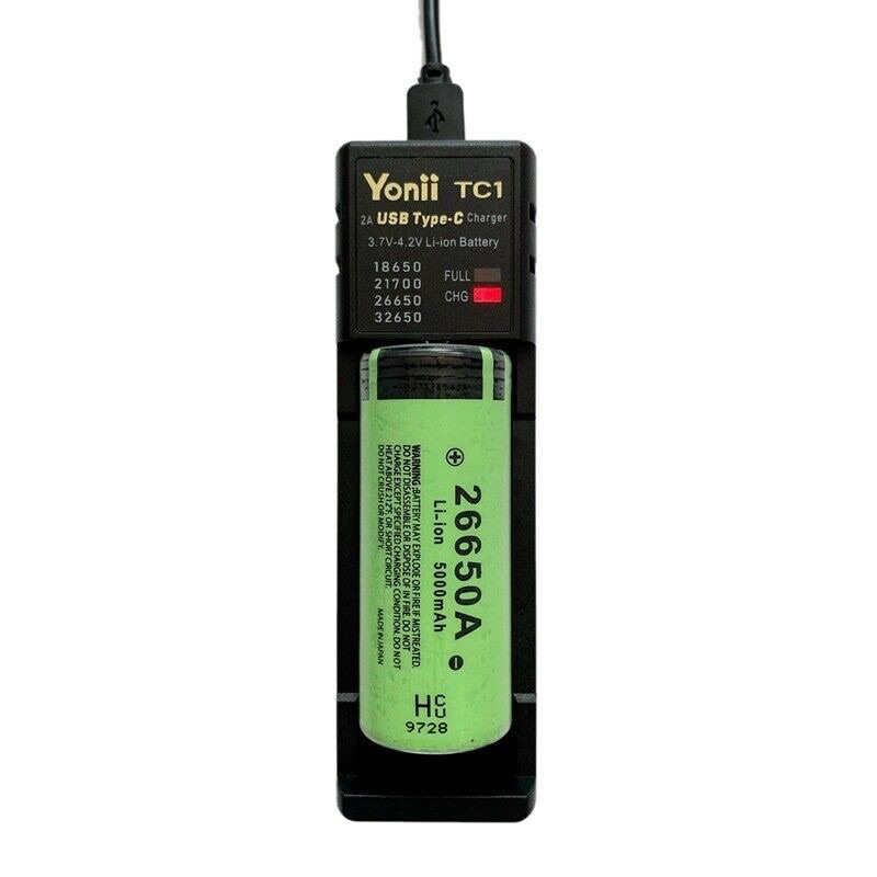 Yonii TC1 Sạc nhanh Li-ion 2A Type-C cho pin 18560/20700/21700/26650…..