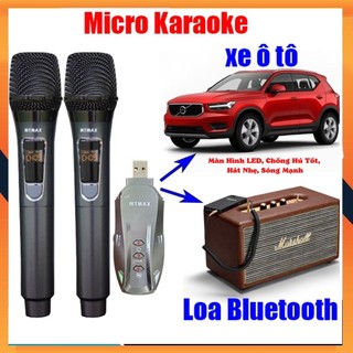 Bộ 2 micro không dây karaoke cho ô tô bx7 cao cấp - mic không dây đa năng cho dùng cho oto, loa bluetooth