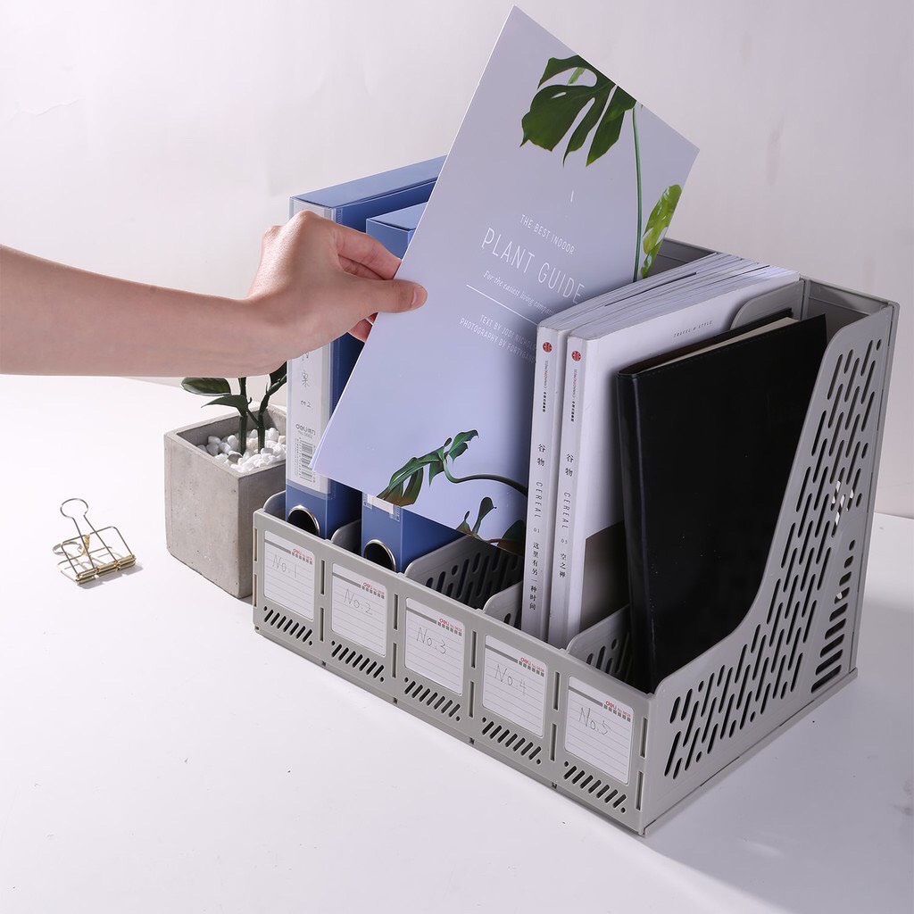 Kệ đựng tài liệu Deli 5 ngăn đứng để bàn dùng cho văn phòng màu Ghi xám - nhựa PP cao cấp - E9838
