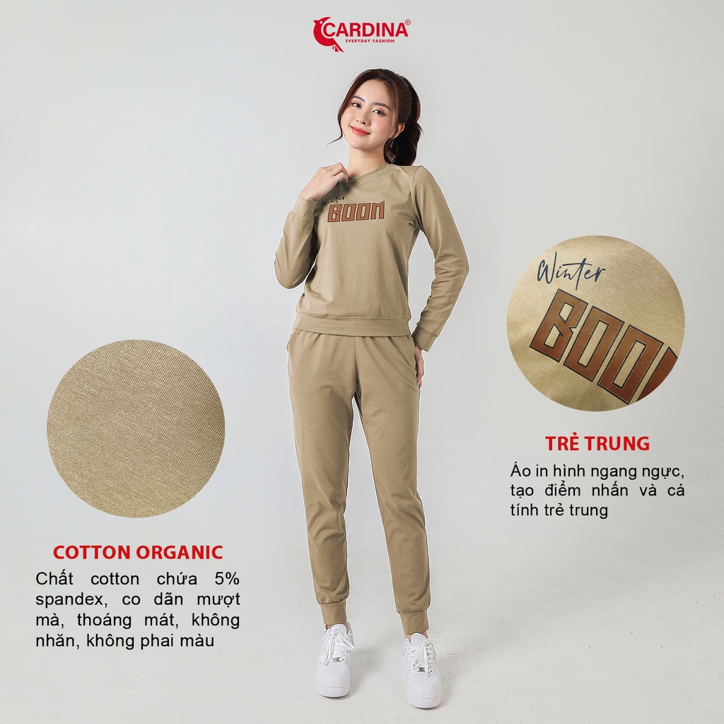 Đồ Bộ Nữ Thu Đông 𝐂𝐀𝐑𝐃𝐈𝐍𝐀 Chất Cotton Organic Cao Cấp In Chữ Quần Dài Áo Dài Bo Gấu Kiểu Dáng Thể Thao 2BTF07