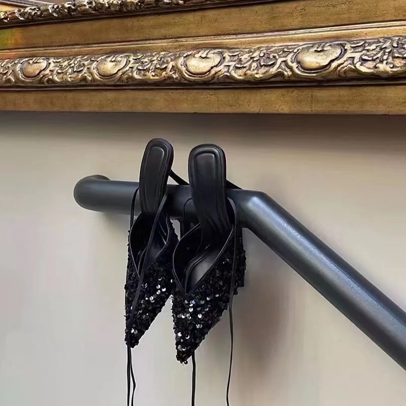 Sandal Cao Gót Mũi Nhọn Đính Kim Sa Màu Đen Thời Trang Mùa Xuân Za2022