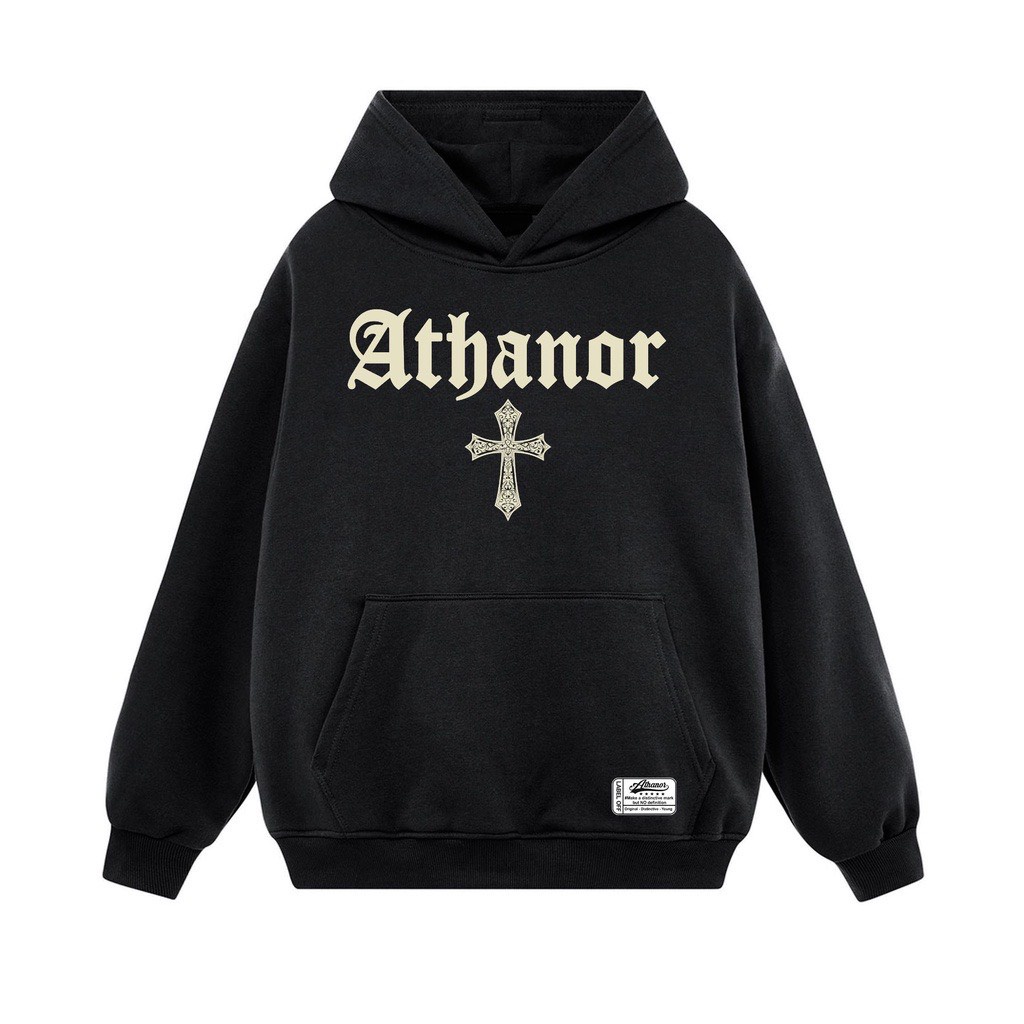 Áo Hoodie Athanor Chữ Thập Mũ Trùm Form Rộng Tay Phồng 100%Cotton