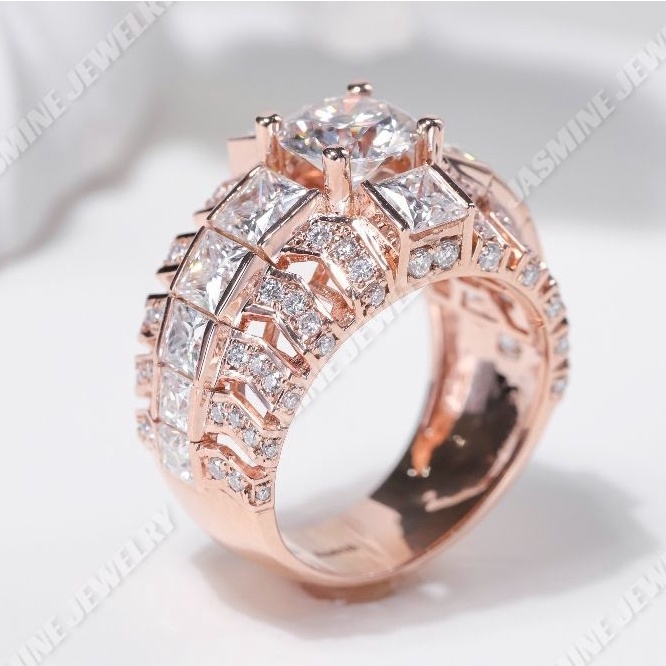 Nhẫn nam vàng hồng đính kim cương nhân tạo moissanite chủ 8.0 ly - Mẫu 25