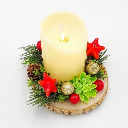 Nến Điện Tử Đế Gỗ Trang Trí Giáng Sinh