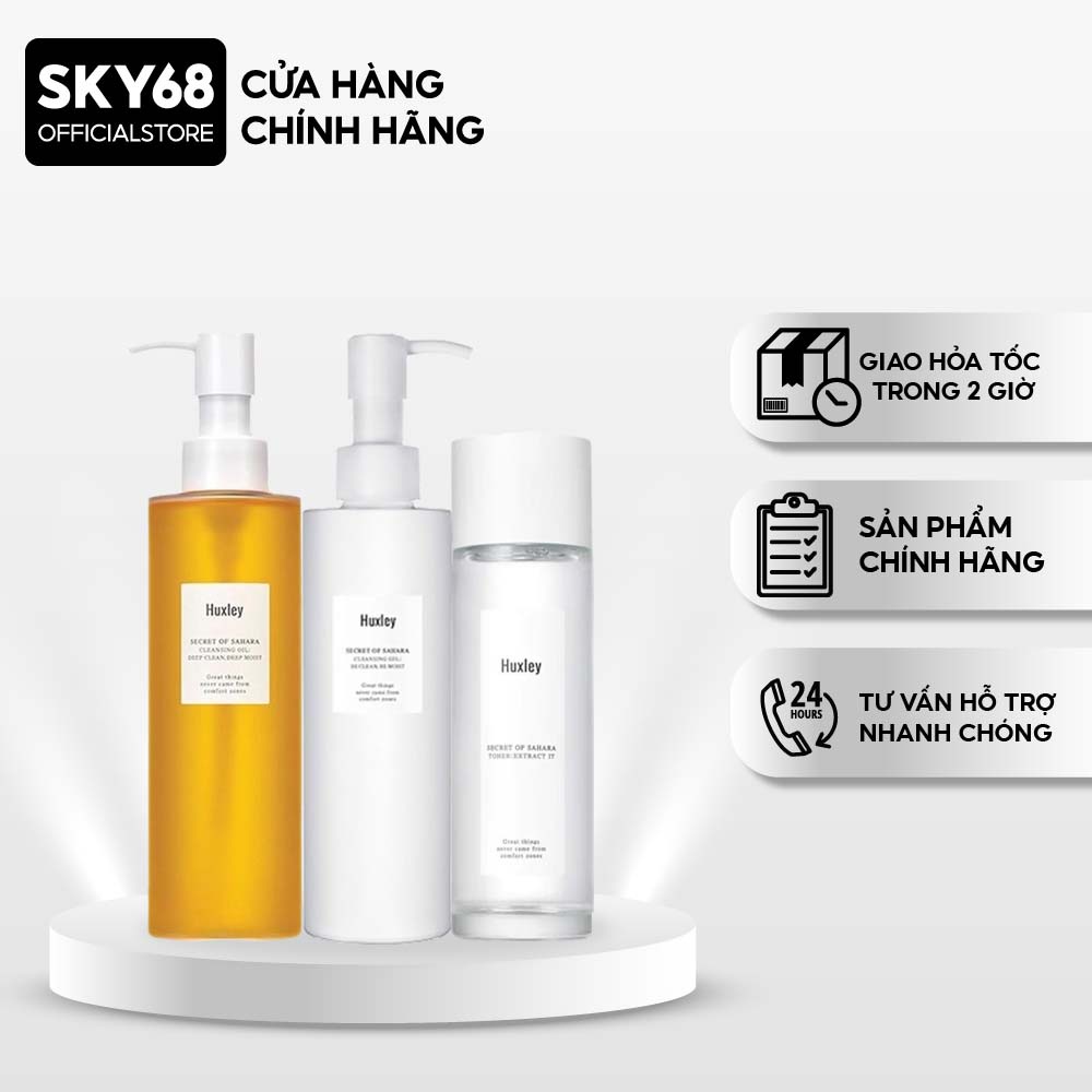 Bộ 3 SP Dưỡng Ẩm, Làm Sạch Sâu Cho Da Nhạy Cảm Chiết Xuất Xương Rồng Huxley (Tẩy Trang 200ml + SRM 200ml + Toner 120ml )