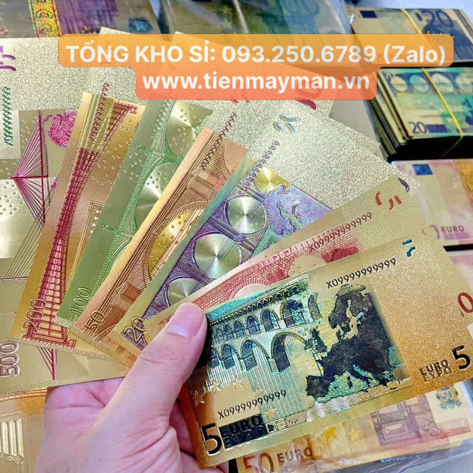 [GIÁ KM] Đủ bộ 7 tờ Euro Plastic mạ vàng kỷ niệm may mắn 5-500 , quà lưu niệm phong thủy, tặng kèm bao lì xì
