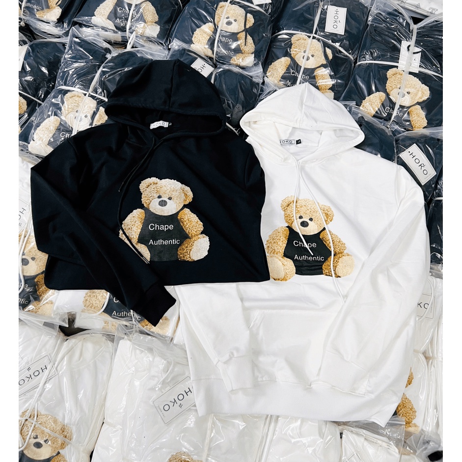 (HCM) ÁO KHOÁC NỈ HODDIES TRÙM ĐẦU - HỌA TIẾT CON GẤU - SIÊU CUTE CHO CÁC BẠN TRẺ - THỜI TRANG GENZ KME FASHION