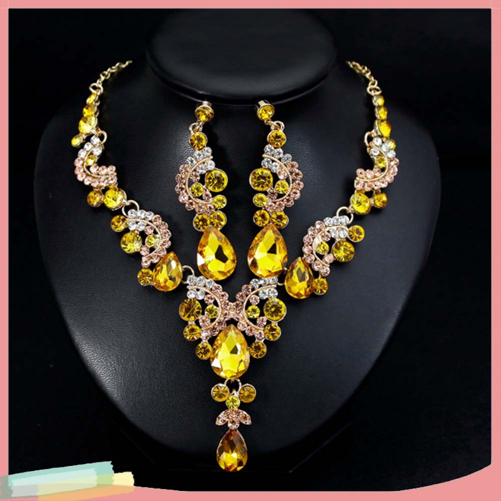 Bộ 2 Vòng cổ Và Đôi Khuyên Tai Hình Bán Nguyệt Đính Đá Sang Trọng Cho Nữ