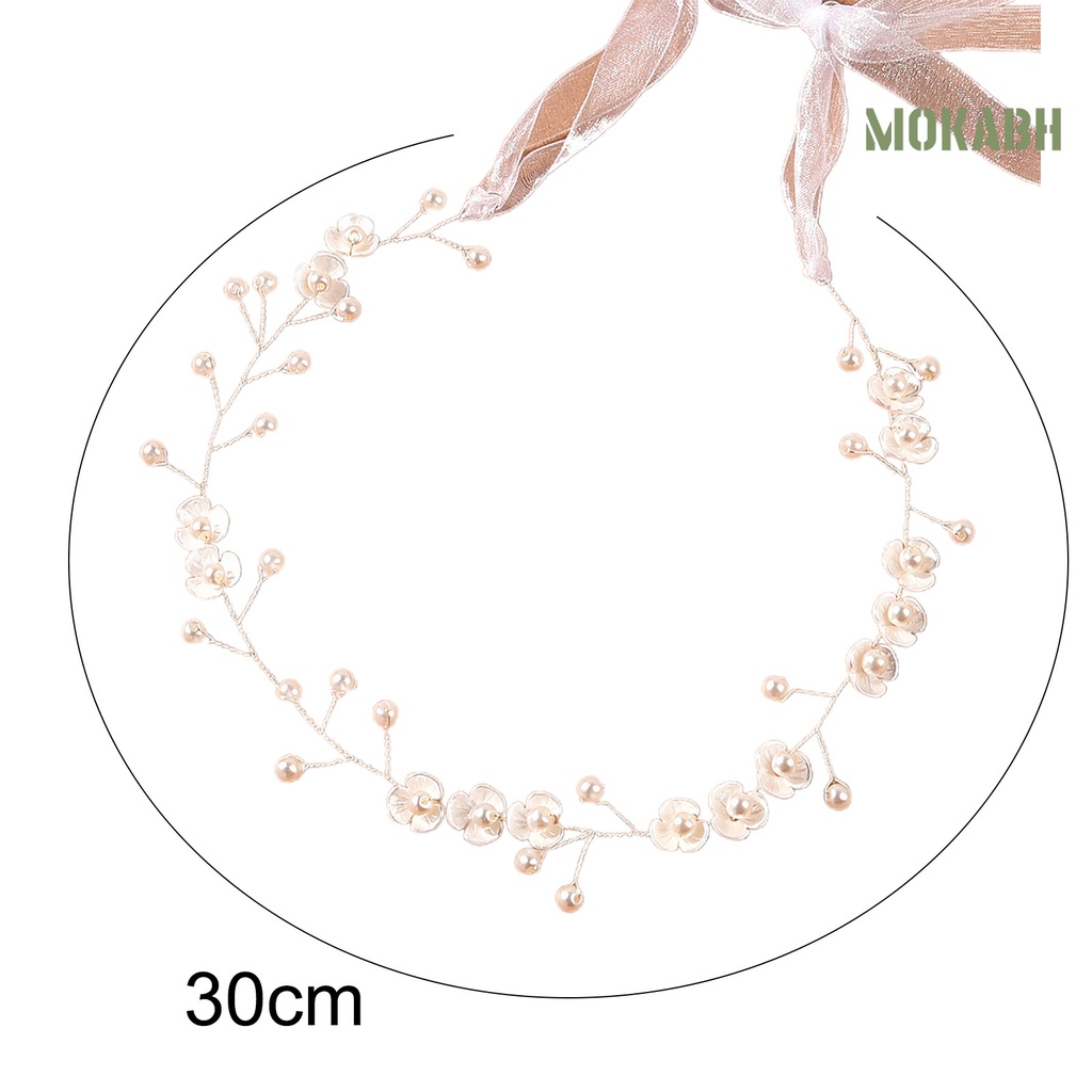 Cài Tóc Ruy Băng Đính Hoa Ngọc Trai Giả Thanh Lịch Cho Cô Dâu