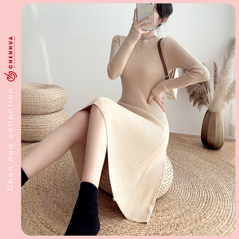 Váy len nữ ChenHua đầm len ngắn QC đẹp VT26