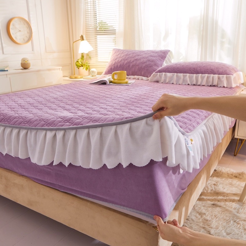 Ga gối nỉ bánh bèo công chúa cực xinh ấm áp,ga gối trải giường mềm mịn cực ấm SHOP CHIẾU CAO SU