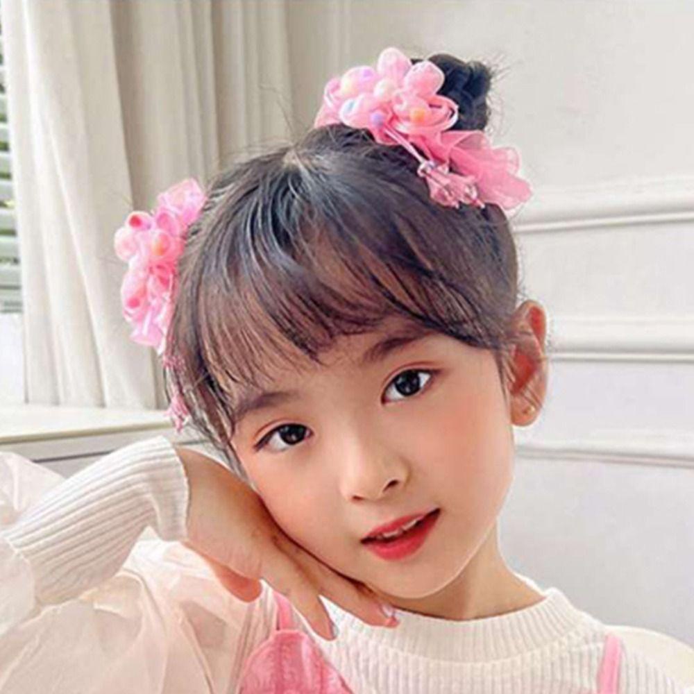 Dây Cột Tóc Đuôi Ngựa In Họa Tiết Hoa / Bướm Nhiều Màu Xinh Xắn Thời Trang Cho Nữ Giá Đỡ