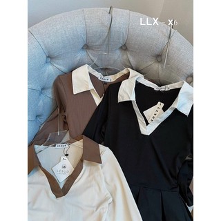 Đầm dáng xoè dài tay cổ bẻ