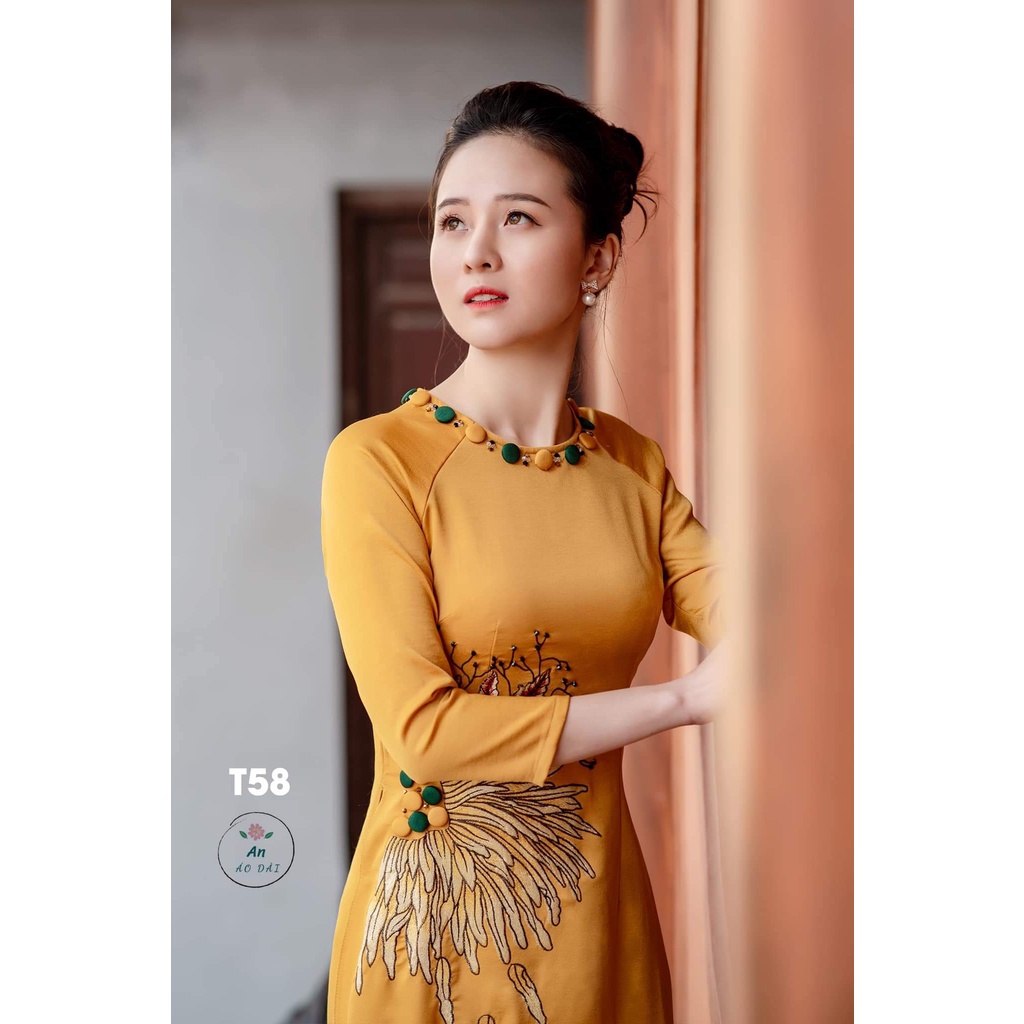 áo dài may sẵn siêu phẩm tây thi thêu kèm quần thiết kế