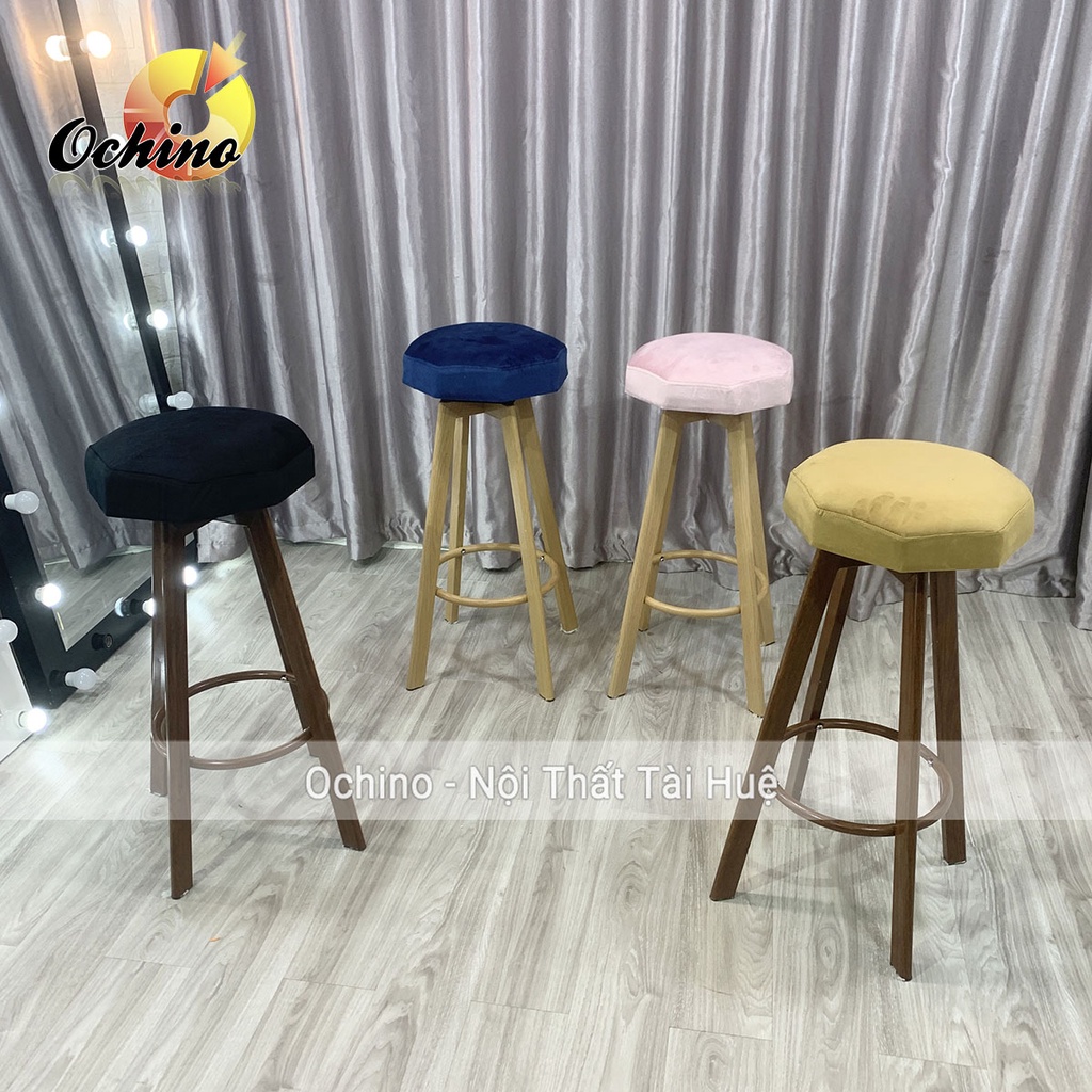 Ghế Bar, Ghế Chụp Hình Xoay 360 Độ Bọc Nỉ Cao Cấp Chân Sắt Sơn Giả Gỗ  Mẫu 8 Cạnh Sang Chảnh (Hàng Sẵn)