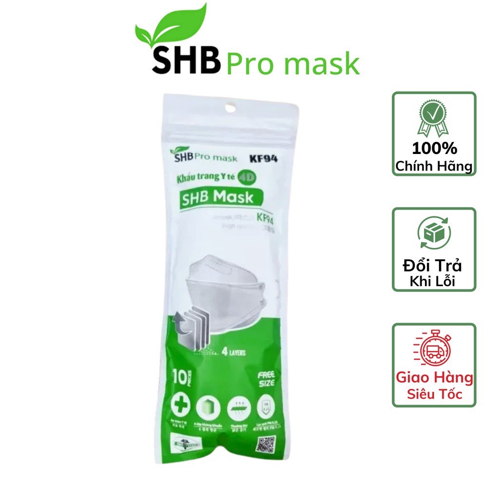 [KF94 - THÙNG 300 CÁI] Khẩu trang y tế 4 lớp SHB Pro Mask 4D KF94 kháng khuẩn chống bụi