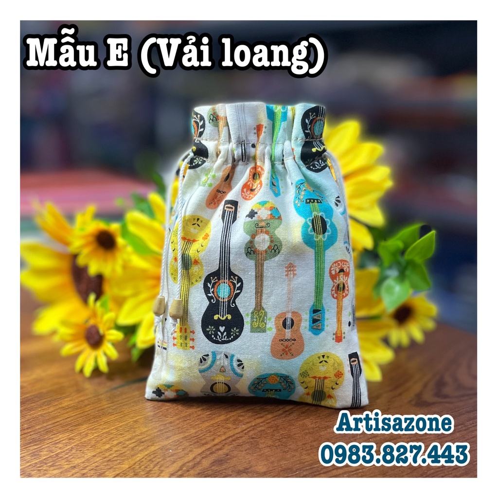 Túi vải dây rút họa tiết mini, kích thước: 10cm x 14cm - 01 chiếc -