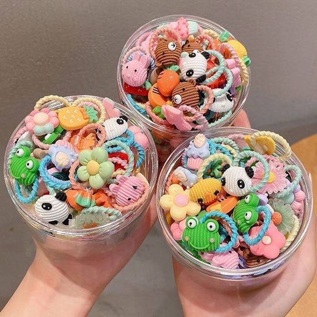 Set 10 Dây Cột Tóc Co Giãn Phong Cách Hàn Quốc Dễ Thương Cho Bé Gái