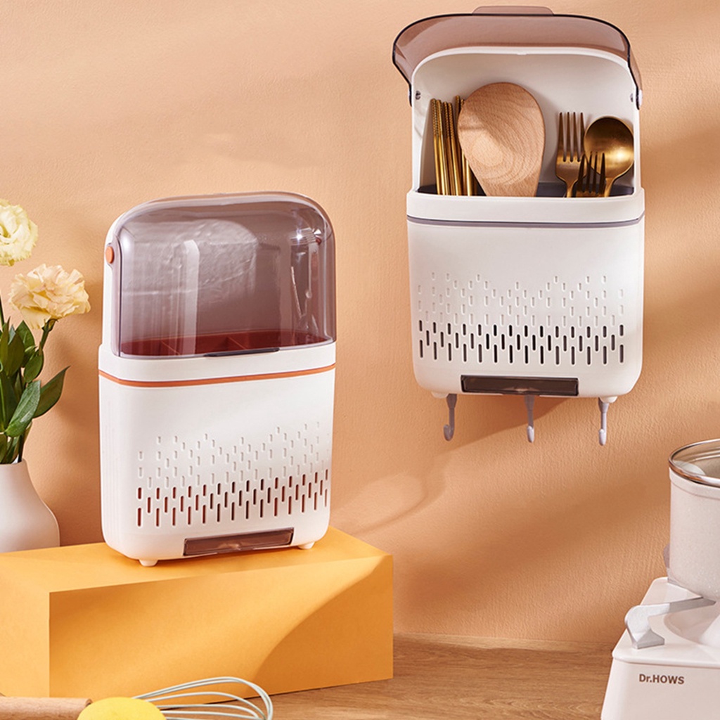[Hàng Sẵn] Hộp Đựng Đũa Muỗng Dán Tường Có Nắp Đậy Chống Nước Chống Rỉ Sét Cho Nhà Bếp【Utah054】