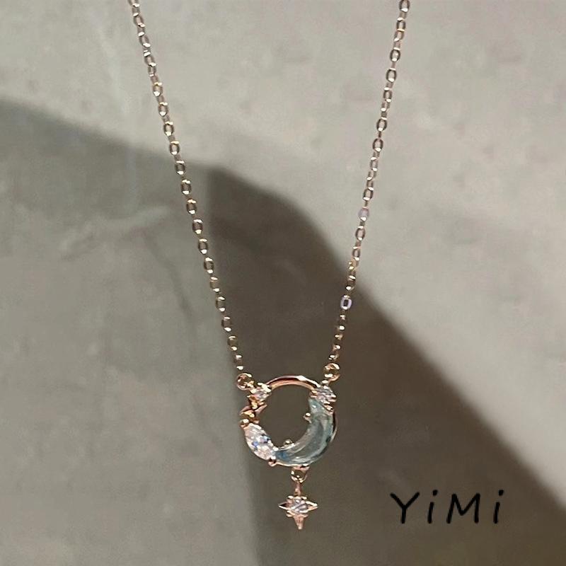 Vòng cổ  Mặt Trăng Và Ngôi Sao Màu Xanh Dương Đơn Giản Phong Cách Hàn Quốc Cho Nữ
