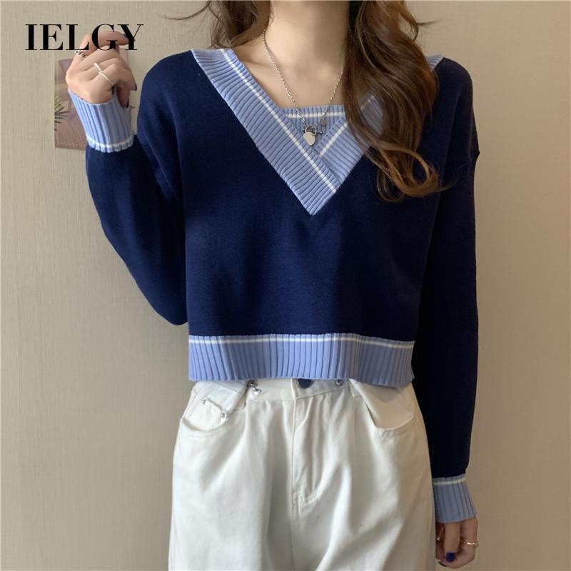 IELGY Áo sweater Dệt Kim Cổ Chữ V Tay Dài Dáng Ôm Thời Trang Cho Nữ