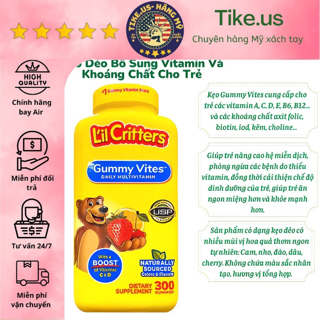 Kẹo Dẻo Bổ Sung Vitamin Gấu Lil'Critter Gummy Vites Multivitamin Complete Cho Trẻ Từ 2 Tuổi 300 Viên