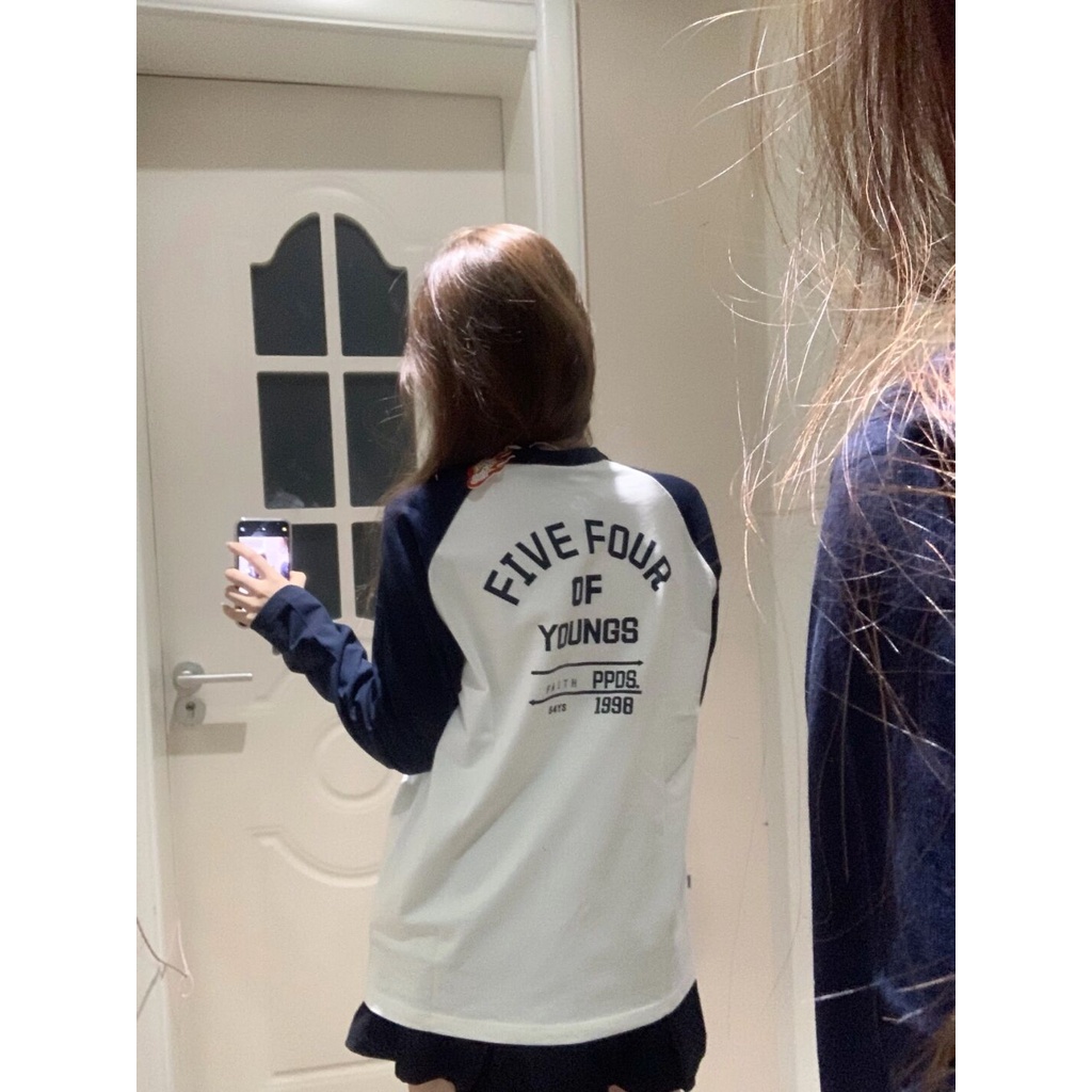 Áo Thun Nữ Tay Dài Phối Màu Sắc Tương Phản Phong Cách vintage Hàn Quốc