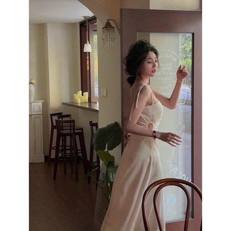 ĐẦM MIDI TRẮNG 2S CỘT VAI KHOEN EO KT GIMI ( Kèm ảnh thật)
