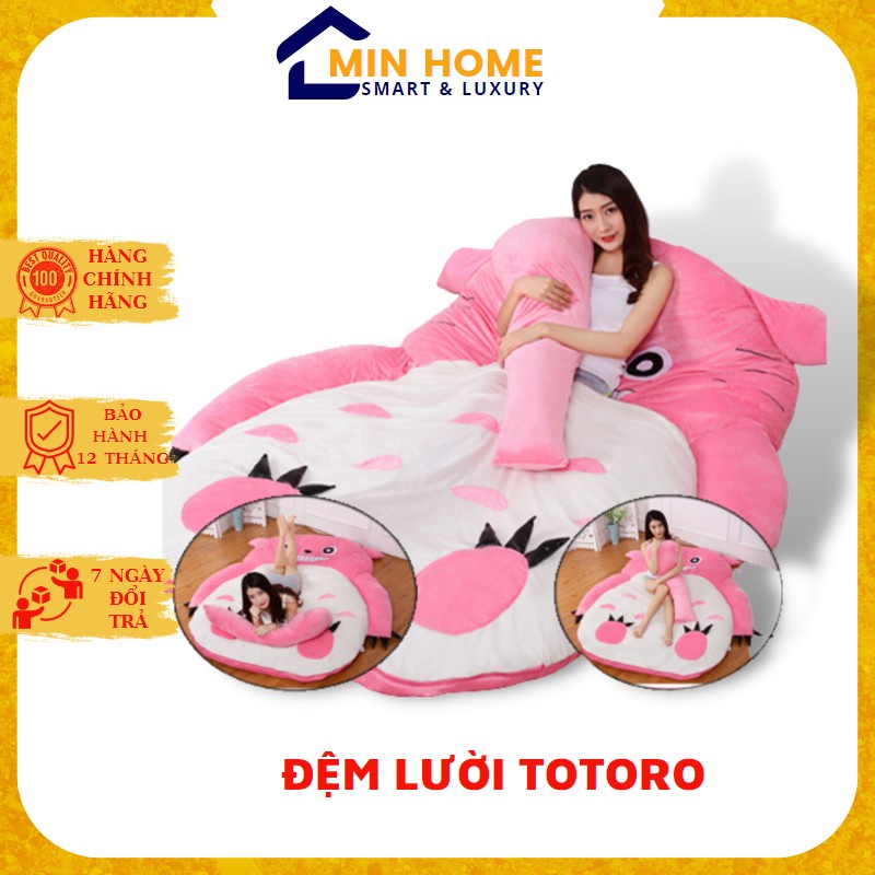 Đệm Lười TOTORO, Ghế Lười Hạt Xốp Bệt, Thảm Ngủ Hình Thú Ngộ Nghĩnh Tặng Kèm Gối