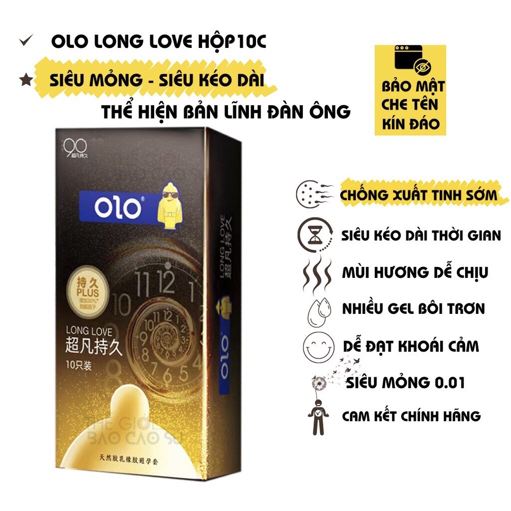 Bao Cao Su OLO Long love, siêu mỏng, bcs 001, kéo dài thời gian quan hệ,nhiều gel bôi trơn, Hàng chính hãng