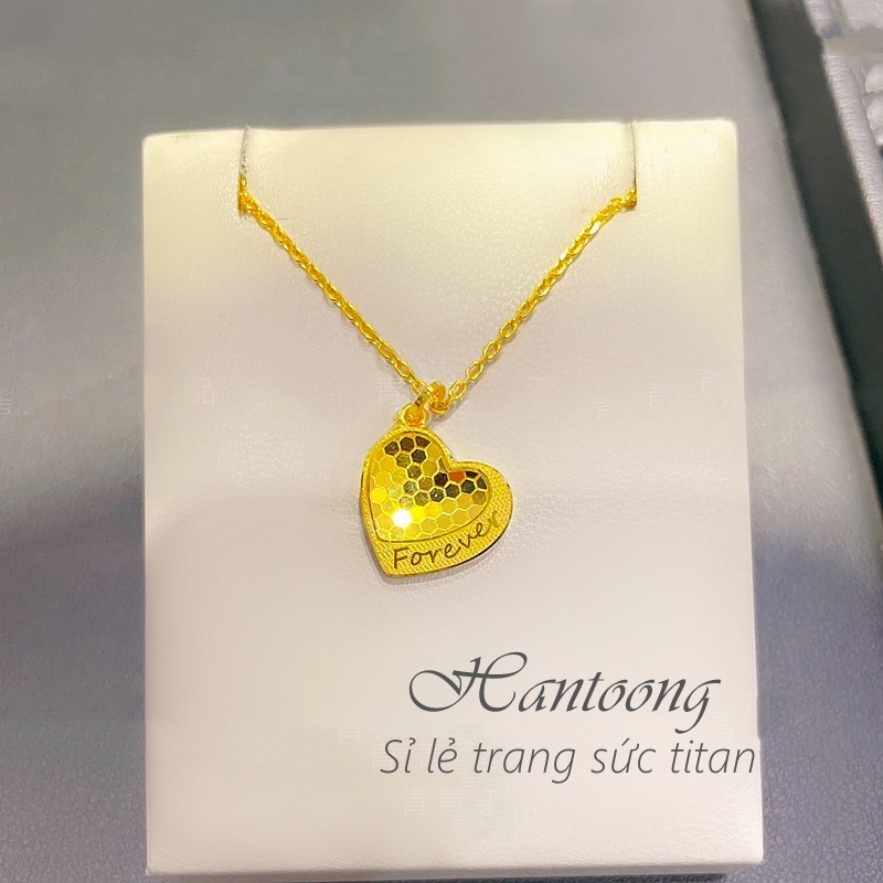 Dây chuyền trái tim bằng chất liệu titan không gỉ mạ vàng 18k khắc chữ thiết kế trẻ trung xinh xắn dành cho nữ