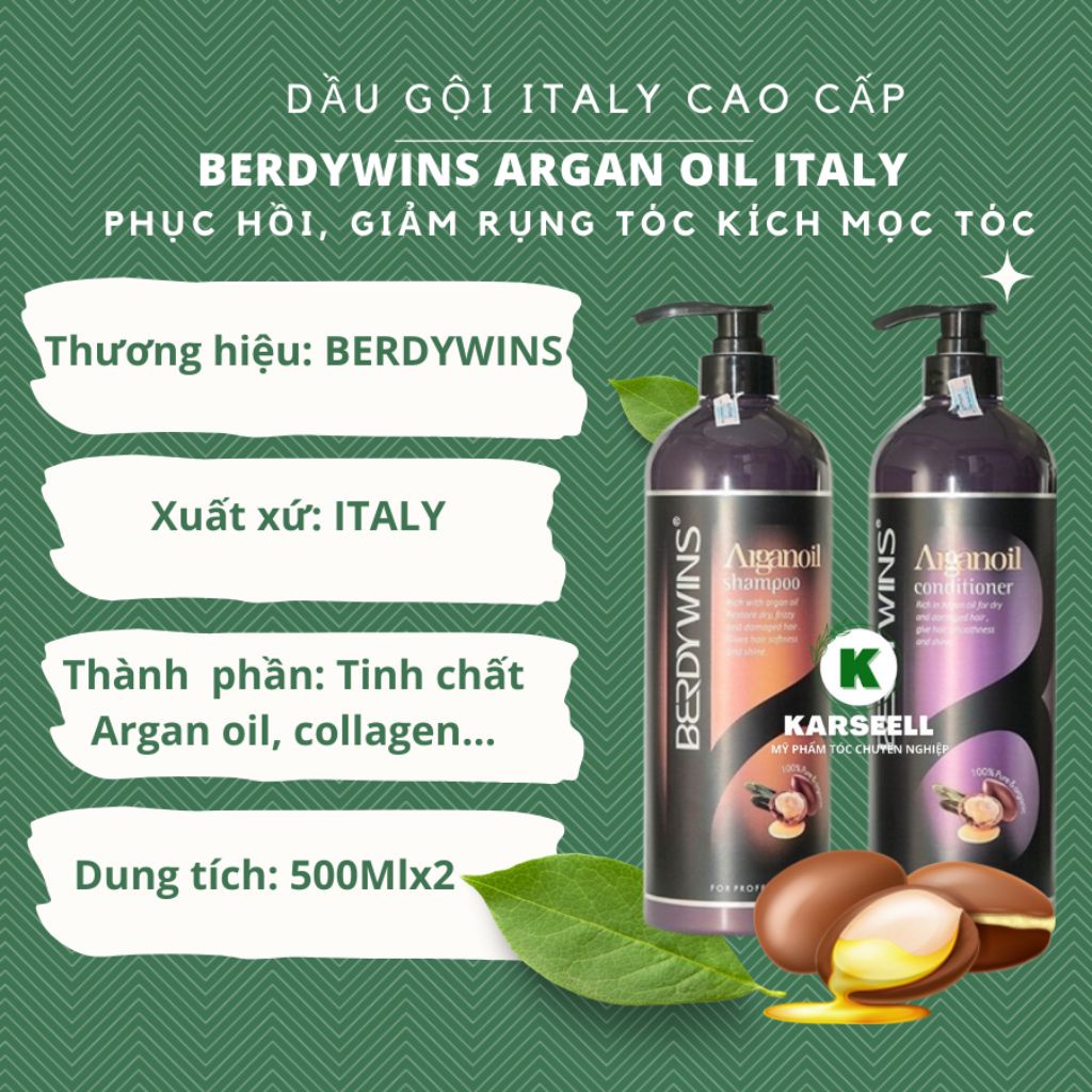 Dầu gội xả BERDYWINS collagen 1000ML * 2 tái sinh mầm tóc kích thích mọc tóc siêu mềm mượt chính hãng | HAIRSHOP_1992