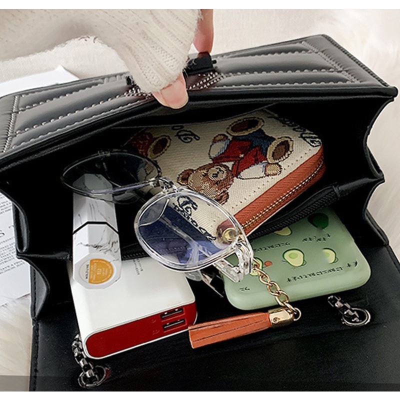 Túi Đeo Chéo Hình Vuông Cỡ Nhỏ Phối Dây Đeo Sợi Xích Thời Trang Phong Cách Hàn Quốc Cho Nữ