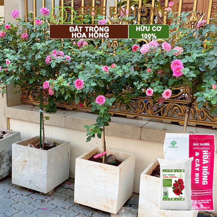 Đất Trồng Hoa Hồng Greenhome, Bao 20dm3 , Hữu Cơ, Trộn Sẵn, Tiện Lợi, Đầy Đủ Dinh Dưỡng, Rễ Khỏe, Bông To