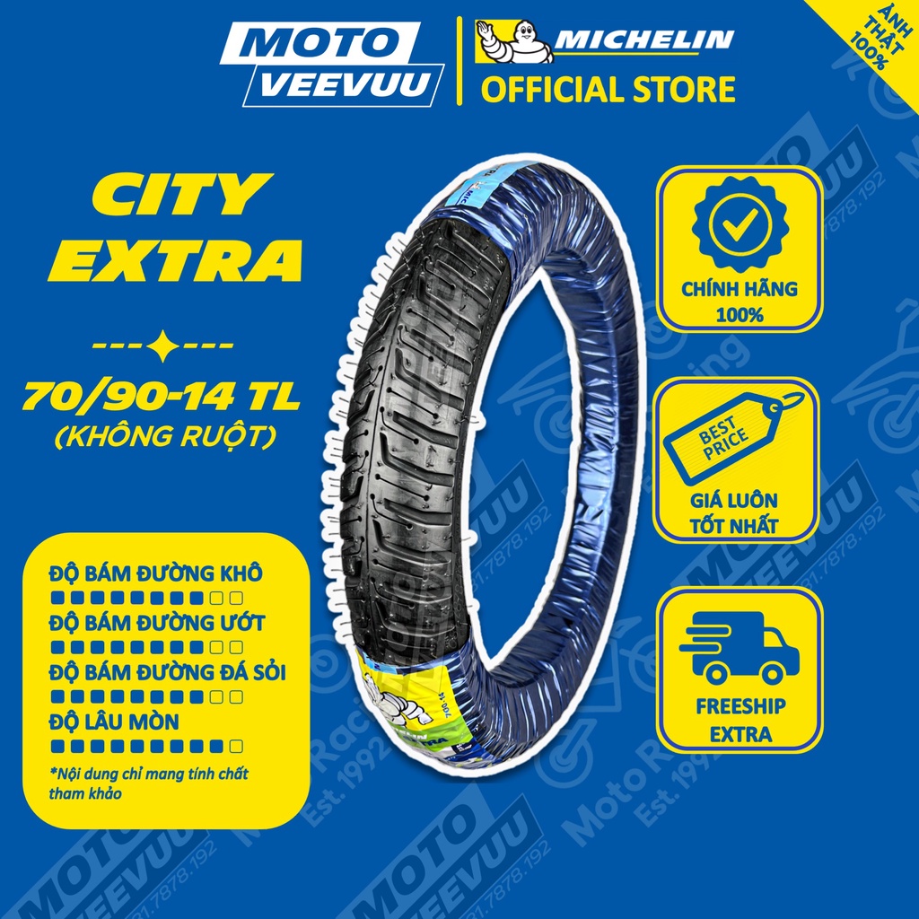 Vỏ lốp xe máy MICHELIN 70/90-14 TL City Extra (Lốp không ruột)