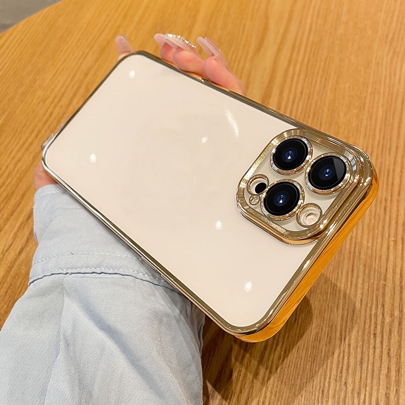 Ốp Điện Thoại Cứng Trong Suốt Mạ Điện 6D Bảo Vệ Ống Kính Máy Ảnh Cho iphone14 13 12 11PROMAX