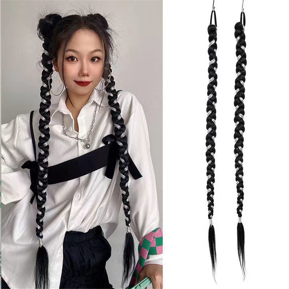 Tóc Giả Thắt Bím Đuôi Ngựa Màu Trắng Đen Phong Cách Hip Hop Cá Tính Y2K Dành Cho Bạn Nữ Chụp Ảnh