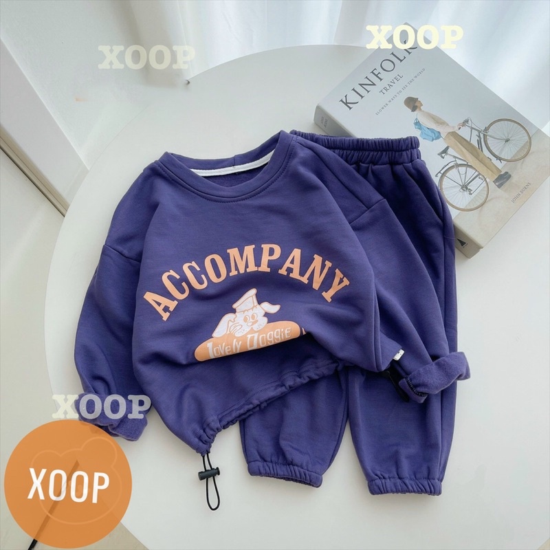 Bộ nỉ dài tay có dây rút in họa tiết ACCOMPANY cho bé ( cân nặng từ 11-28kg) BD19