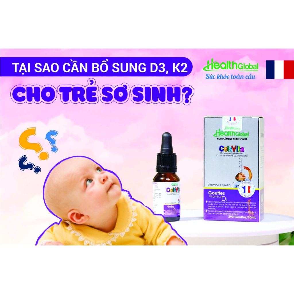(Thanh lý nghỉ bán - cam kết hàng chuẩn) Siro bổ sung vitamin D3 K2 cho bé CelsVita của HealthGlobal đến từ Pháp