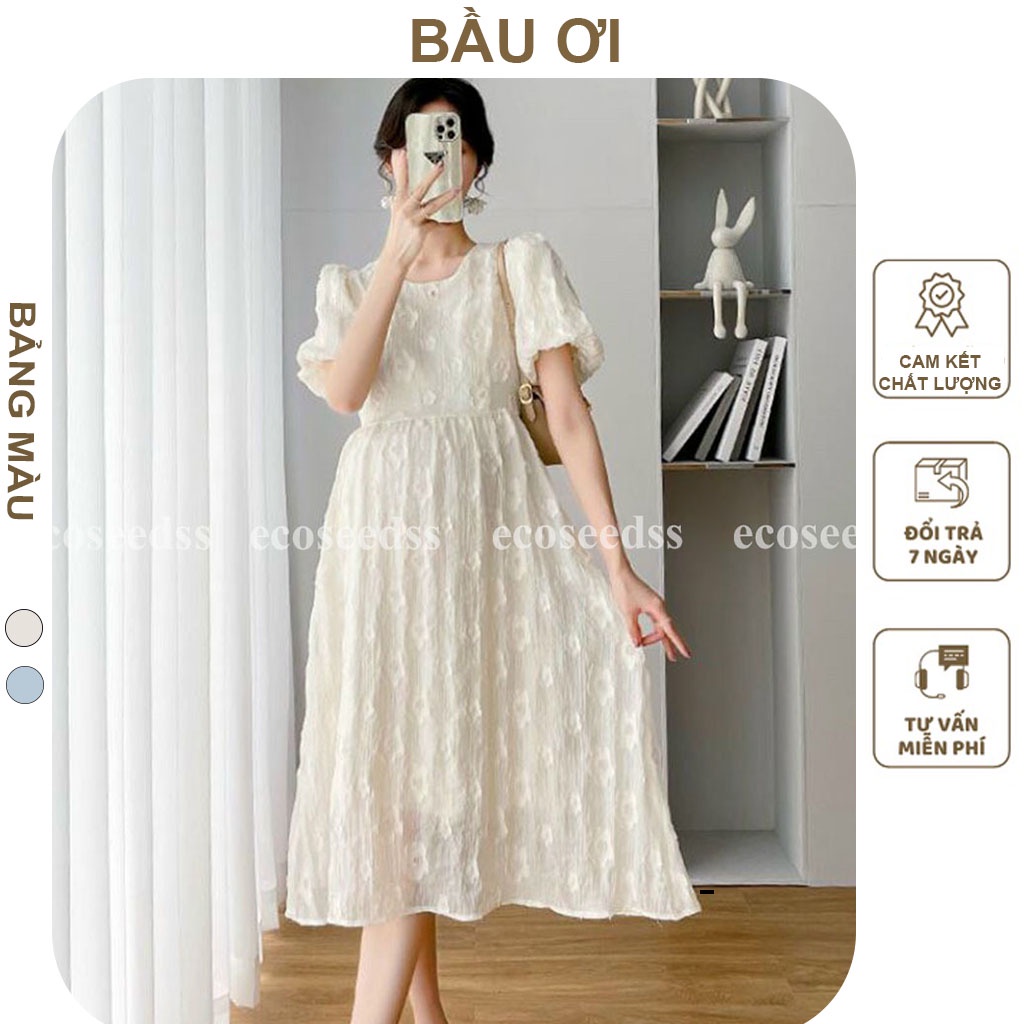 [BAUOII V71] VÁY BẦU CÔNG SỞ HOA NỔI CHẤT MỀM MÁT - ĐẦM BẦU DỰ TIỆC MÙA HÈ SANG CHẢNH - VÁY ĐẸP MẶC ĐI LÀM ĐI CHƠI