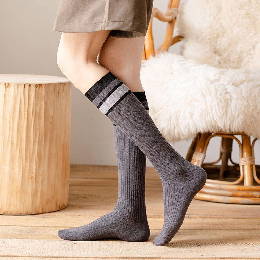 Vớ Cotton Cao Qua Gối Họa Tiết Sọc Phong Cách Nhật Bản Dành Cho Nữ
