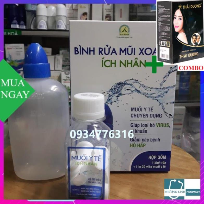 Combo Gội Là Đen Thái Dương+ Bình rửa mũi xoang ích nhân và muối y tế ích nhân - muối y tế ích nhân