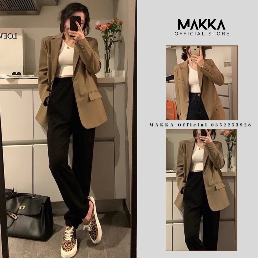 Áo khoác blazer MAKKA áo vest công sở dài tay 2 lớp dài tay đệm vai đứng form 3936