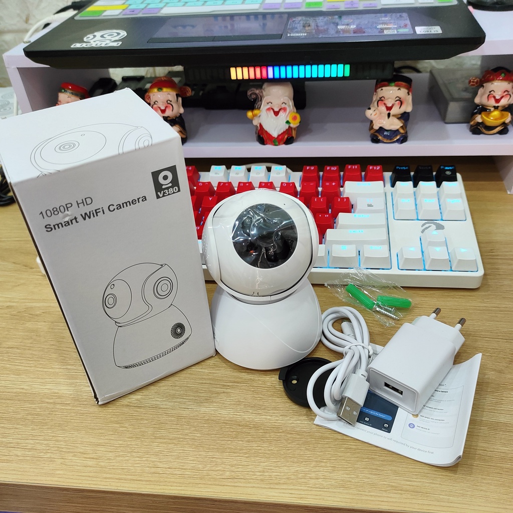 Camera ban đêm Camera robot V380 không dây wifi, Giám sát chuyển động, Có còi báo động, xoay 360 độ