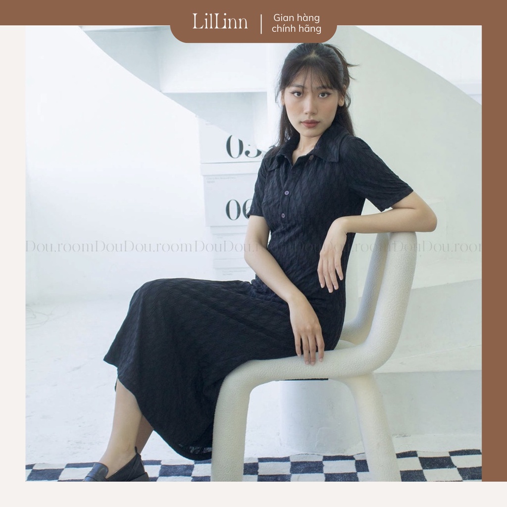Đầm Polo Nữ LilLinn Cổ Sơ Mi, Đầm Thun Nữ Freesize Màu Đen Form Suông Dáng Chữ A, Kéo Khóa Phía Sau