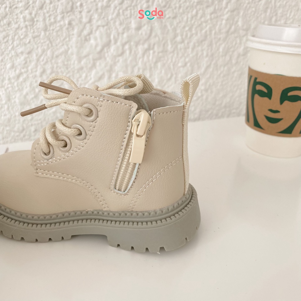 Giày bốt cao cổ cho bé SODA KIDS, chất liệu da mềm có khóa kéo, dây buộc phong cách Hàn Quốc