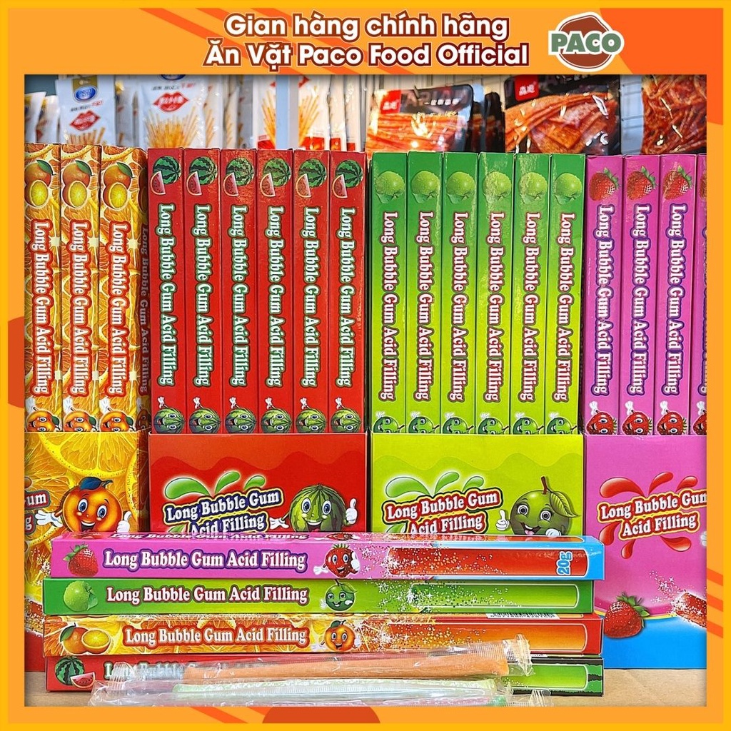 Cây kẹo mút dẻo có đường cây long bubble gum đủ vị ăn vặt paco food