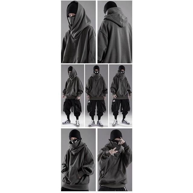 Áo Hoodie Cổ Cao Dáng Rộng Màu Xám Thời Trang Thu Đông Cho Cặp Đôi Size M-3Xl